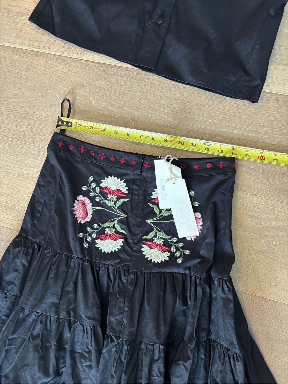 Fanm Mon Niger Set Midi Skirt & Blouse Embroidered Black Puff Sleeve Small NWT - Picture 13 of 14